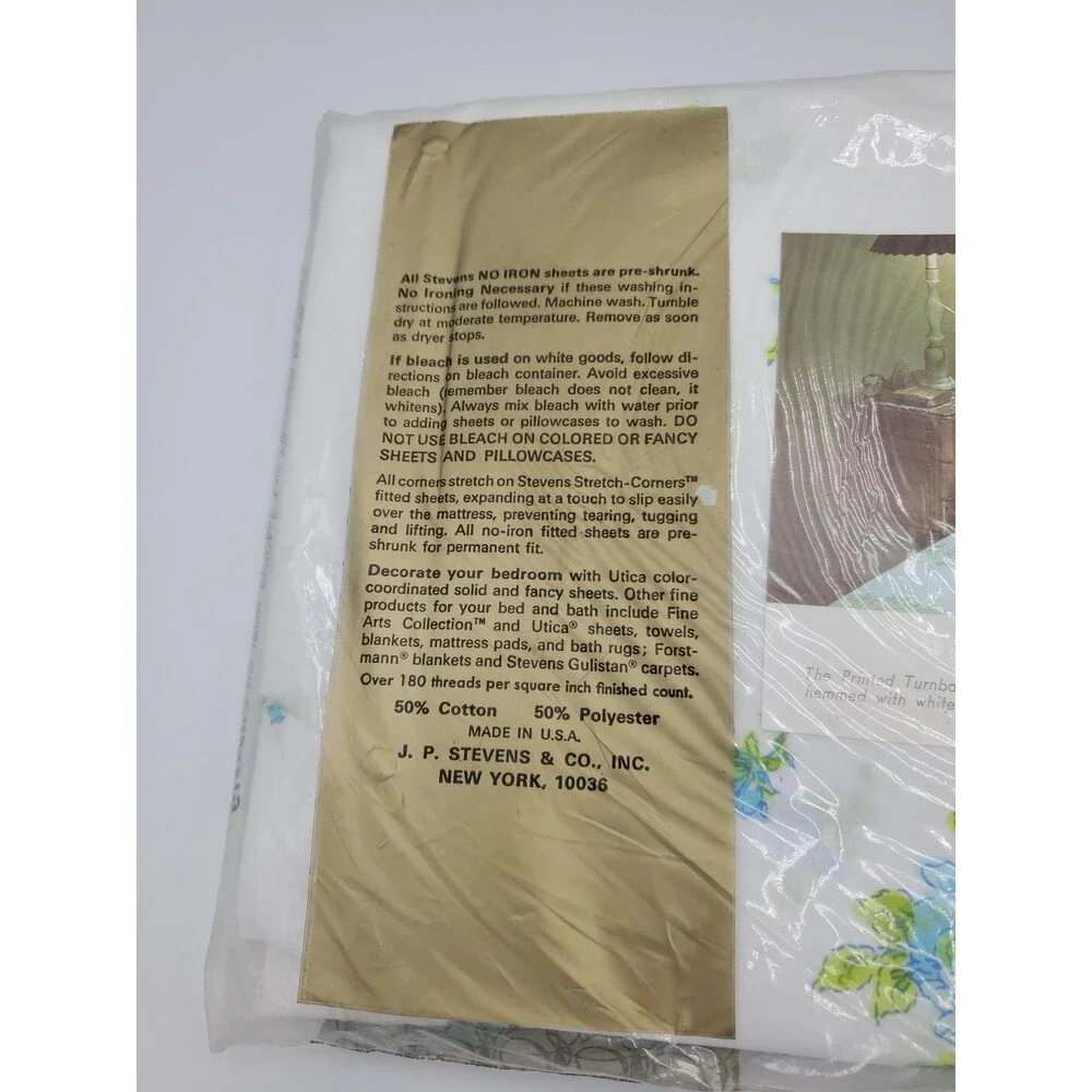 Vtg JP Stevens Utica Beauty Rose Pillowcases 42x36 Percale Blue Flowers Set of 2